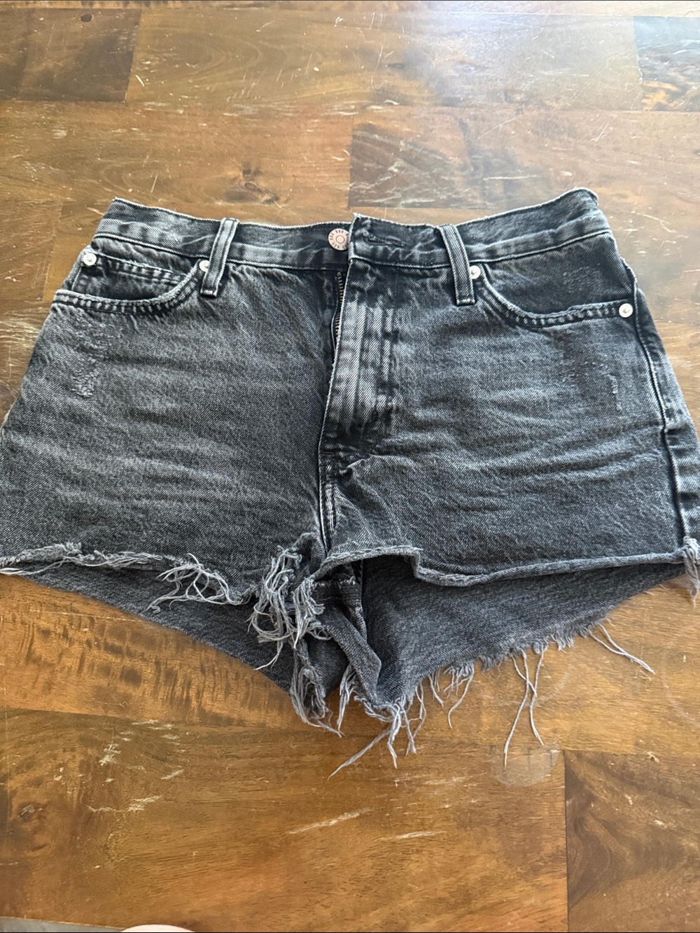 BDG Washed Black High-Rise Frayed Denim Shorts
